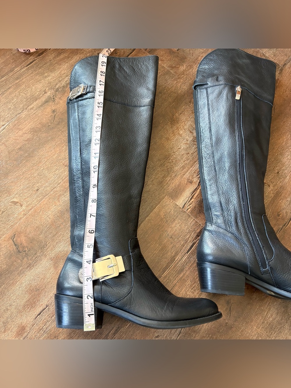 Vince Camuto Women’s 8.5M Black Leather Knee High Riding Boots Side Zip Buckle - Picture 11 of 16